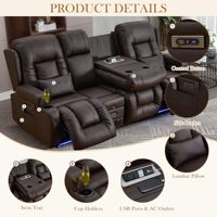 Canapé deux places inclinable avec massage et chaleur, console intégrée, pour camping-car, avec USB/stockage/lumière LED/haut-parleur