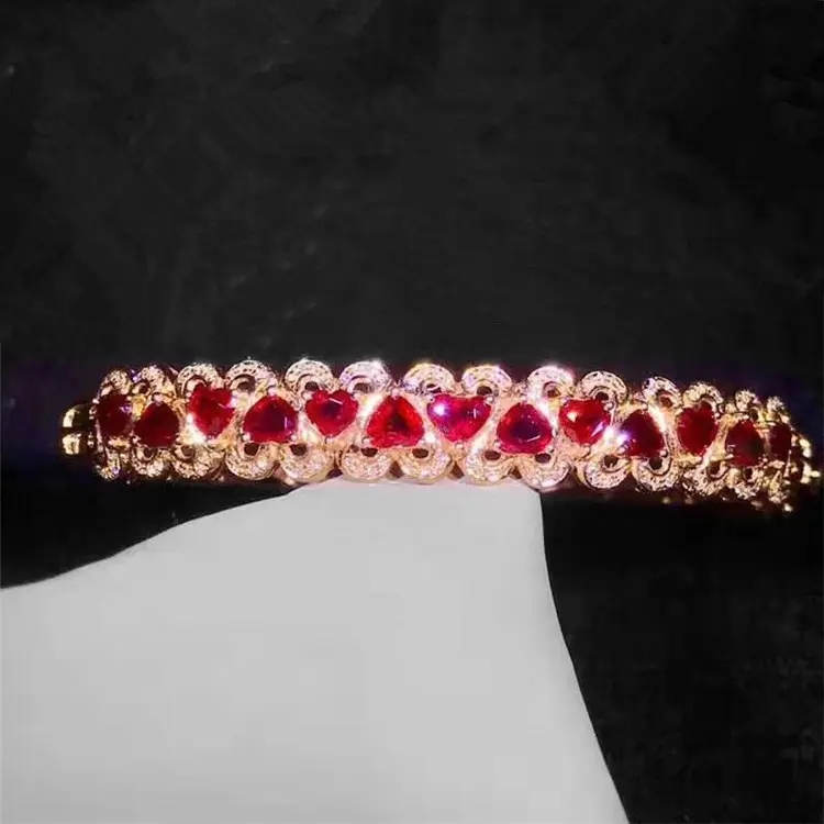 luxury bridal wedding gemstone diamond jewelry 18k gold 3ct natural pigeon blood red ruby bangle