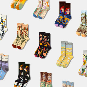 <span class=keywords><strong>Chaussettes</strong></span> mi-mollet abstraites pour femme, style rétro français, tendance Instagram, automne-hiver, motif peinture à l'huile - Product Image 1