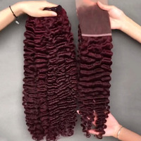 Lots de Cheveux Naturels Vietnamiens avec Closure, Couleur Brun 99j, Cheveux Bouclés Birmans, Frontal en Dentelle 5x5 13x4, Lots de Cheveux Humains Bouclés en Vrac
