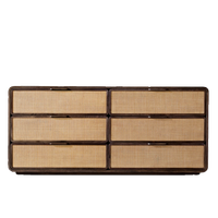 Console en chêne massif de style américain rétro haut de gamme, armoire de rangement minimaliste avec porte en rotin, organisateur polyvalent pour hall d'entrée et buffet de cuisine