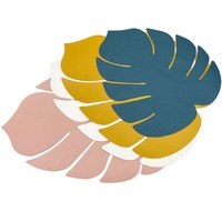Tapis de table personnalisé pour décoration de mariage et de restaurant Napperons en cuir PVC imperméable et luxueux en forme de feuille de palmier