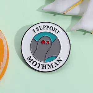 I Support Mothman Enamel Pins Custom Red Eyes Horror Moth Brooches Lapel Badges Animal Jewelry Gift for Friends