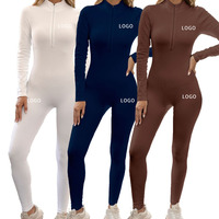 Body de yoga à manches longues et fermeture éclair côtelée pour femmes Lady Gym Solid Color One Piece Female Tight Sports Yoga Jumpsuit