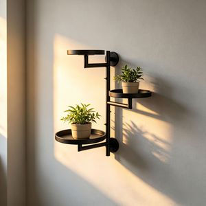 3-Tier <b>Wall</b> <b>Mounted</b> <b>Plant</b> Stand Black Metal Indoor Hanging Flower Rack For Home Decor - Product Image 3