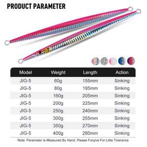 발광 60g 80g 160g 200g 250g 300g 350g 400g 심해 고속 침몰 금속 지그 루어 글로우 수직 지거 미끼 - Product Image 3