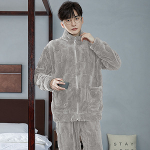 Großhandel Hochwertige Herbst und Winter Herren New Stehkragen Pyjamas Komfortable Loose Thick Section Zipper Home Wear Set - Product Image 3