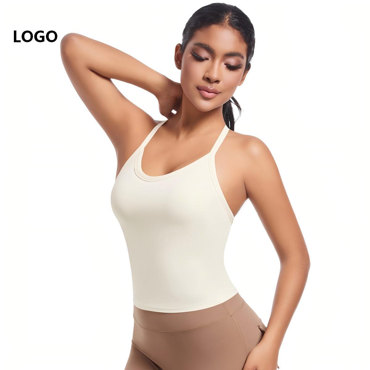 Custom Logo Front Women's Breathable Spandex Seamless Cross-Back Yoga Sports Bra & Running Fitness Vest Top