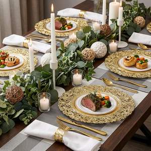 Platos y Bajoplatos de Plástico Dorados de 13 y 15 Pulgadas para Decoración de Bodas y Restaurantes - Product Image 5