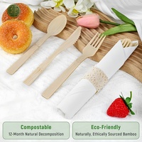 Juego de Cubiertos Desechables de Bambú Ecológicos con Logotipo Personalizado, Cuchillo, Tenedor y Cuchara Biodegradables para Restaurante, Paquete Individual, Venta al por Mayor