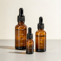 Botol Serum Kaca Bulat Kosong 10ml 15ml 20ml dengan Pipet untuk Tincture, Lotion, Minyak Tubuh, Minyak Jenggot, Label Logo Merek Kustom