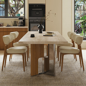 Mesa de comedor colgante de losa de travertino y juego de 6 sillas, estilo rectangular Wabi Sabi, muebles para comedor. - Product Image 3