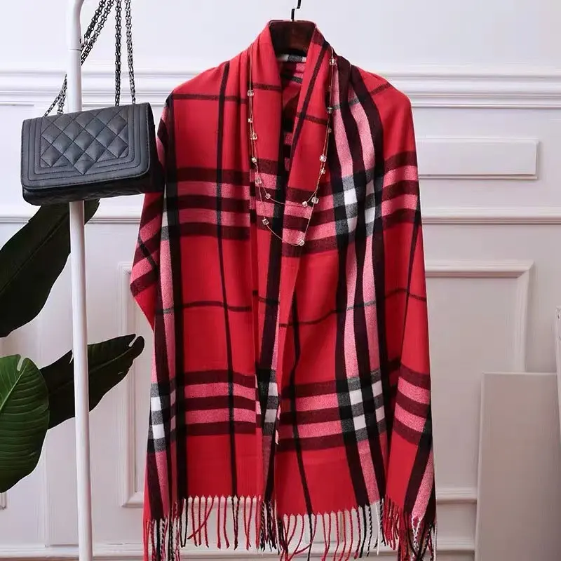 Luxe Hoge Kwaliteit Vrouwen Winter Wol Plaid Kwastje Sjaals Dames Kantoor Sjaal En Sjaal