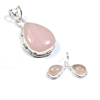 Juego de Joyería de Plata de Ley 925 con Cuarzo Rosa, Pendientes Colgantes Hechos a Mano con Diseño de Piedra Preciosa Rosa para Mujer, Venta al Por Mayor, Moda