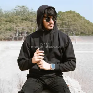 Yüksek kalite ağır siyah fransız terry puf baskılı kapüşonlu svetşört üreticileri puf baskı hoodie