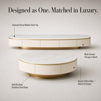 Ensemble de meubles de salon moderne de luxe avec table basse et meuble TV en bois durable avec plateau en pierre, console beige et meuble flottant au design élégant