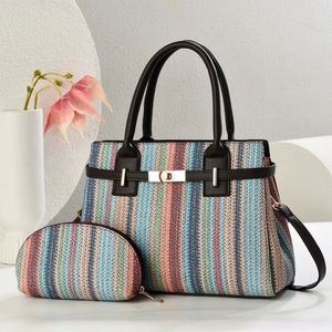 Bohemia Style Colorful Stripped Tote <b>Bags</b> Outdoor Travel <b>Working</b> Handbag Purse Set 2PCS - Product Image 6