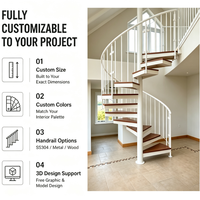 Escalier en colimaçon avec marches en bois, colonnes en acier blanc, escalier en spirale intérieur sur mesure pour villa, maison de luxe, design moderne et gain de place