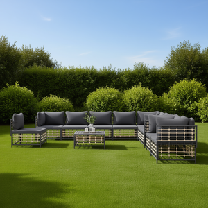 Set Lounge da Giardino Antracite 11 Pezzi, Mobili da Esterno in Rattan con Telaio in Metallo, Resistente alle Intemperie, Design Contemporaneo - Product Image 2