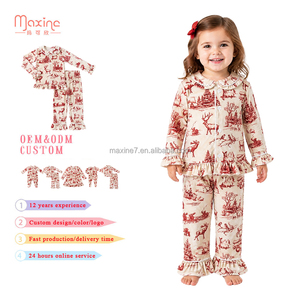 Abiti in Cotone Personalizzati per Bambine, Vestito Natalizio con Stampa Cervo e Volant, Colletto Peter Pan, <span class=keywords><strong>Abbigliamento</strong></span> per Bambine - Product Image 2