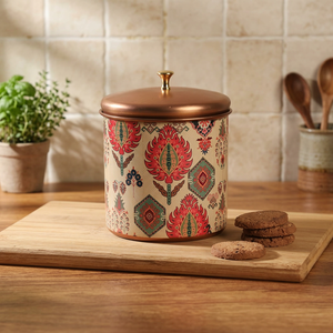 Bohemian Pattern Metal Food <b>Container</b> with Lid Round Shape for Storage Keep Fresh Up to 5kg - Product Image 2
