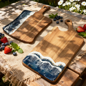 Planche à découper personnalisée en bois d'acacia et résine époxy avec poignée planche à charcuterie en bois et résine <span class=keywords><strong>plateau</strong></span> <span class=keywords><strong>de</strong></span> viande pour le <span class=keywords><strong>petit</strong></span> <span class=keywords><strong>déjeuner</strong></span> - Product Image 4