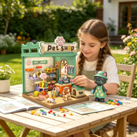 Kit de montage de mini-chambre DIY, micro-scène miniature avec figurines de chat, autocollants décoratifs, jouet éducatif de construction artisanale, cadeau