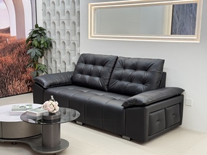 Modern Three Seat PU Leather <b>Sofa</b> with Tufted Back and Padded Arms for <b>Living</b> <b>Room</b> - Product Image 1