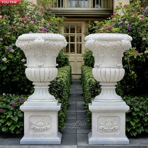 Vaso di fiori in marmo bianco vaso di fiori in stile romanico giardino casa statua di pietra - Product Image 6
