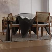 Table à manger ovale en verre sur base en bois massif, ondulée et superposée, personnalisée OEM, mobilier sur mesure pour hôtels et villas