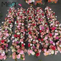 Taplak meja Floral untuk pernikahan, bunga sutra buatan dekorasi dinding latar belakang pernikahan
