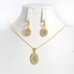 Ensemble de bijoux fantaisie pour femme, collier avec pendentif rond couleur or, œil bleu, zircon blanc, boucles d'oreilles - Product Image 5
