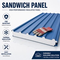 Panel Sándwich de Lana de Roca, Panel de Pared con Aislamiento Térmico e Insonorización, para Construcción Comercial e Industrial