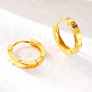 Pendientes de Aro para niños de oro de 18K, luz geométrica de moda, diseño de nicho de lujo, piedra Natural pequeña, venta al por mayor - Product Image 4