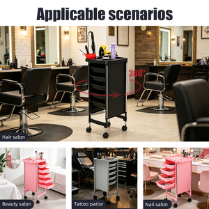 Chariot de barbier multifonctionnel noir, chariot de rangement pour salon avec plateaux amovibles - Product Image 3