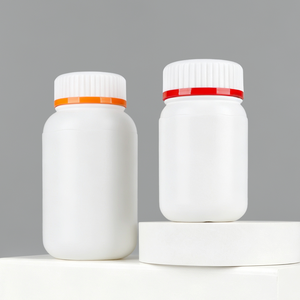 Botella de HDPE blanca con logotipo de hoja de 100ml, 150ml, 200ml, 250ml para pastillas, cápsulas, vitaminas, medicamentos, suplementos, dulces, con doble tapa. - Product Image 4