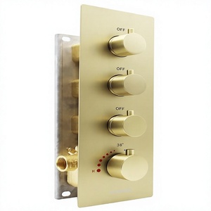HOMEDEC Kit de robinetterie de <span class=keywords><strong>douche</strong></span> thermostatique 3 fonctions en cuivre, finition or brossé, 3 voies, contrôle du débit et du volume, <span class=keywords><strong>douche</strong></span> <span class=keywords><strong>verticale</strong></span> - Product Image 1