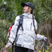 Veste imperméable à manches longues respirante coupe-vent pour femme en polyester personnalisée pour la randonnée en plein air avec fermeture éclair