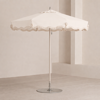 Parasol de jardin vintage robuste de 2,4 m, personnalisé OEM, de qualité supérieure, blanc, avec franges et pompons en coton, pour piscine