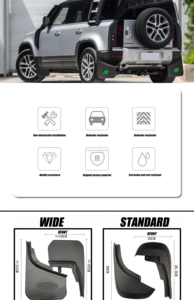 Plástico ABS de alta calidad, 4 Uds., guardabarros traseros delanteros negros mate anchos, adecuados para guardabarros de coche 2020-2023 Defender 90 110 - Product Image 5