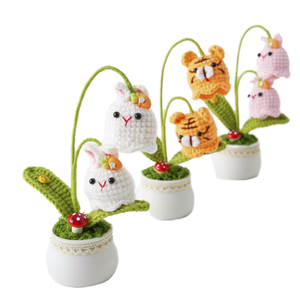 Planta en <span class=keywords><strong>Maceta</strong></span> de Ganchillo Hecha a Mano con Forma de Animal, Conejito y Tigre Adorables, Decoración de Escritorio Tejida para el Hogar y la Oficina - Product Image 1