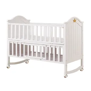 शिशु 2024 के लिए उच्च गुणवत्ता वाला सफेद चाइल्ड रेलिंग लकड़ी का बेबी पालना बिस्तर