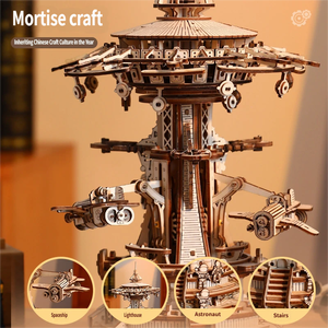 Boîte à musique en bois artisanale Chaotong, modèle 3D à assembler d'une ville fantastique futuriste, cadeau d'anniversaire pour couple, kit d'outils de construction de modèle - Product Image 3