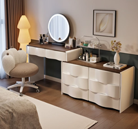 Table de maquillage moderne réglable en chêne massif écologique avec miroir éclairé par LED pour chambre à coucher, bureau de maquillage blanc avec miroir