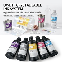 Tinta Label Kristal UV-DTF Komersial untuk Transfer Film PET, Tinta Cetak untuk Printhead Epson I3200U1, T3200, XP600, TX800, DX5, DX7