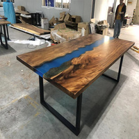Meja Makan Kayu Walnut Gaya Mewah dengan Resin Epoxy untuk Restoran, Meja Makan Kayu dengan Resin Epoxy