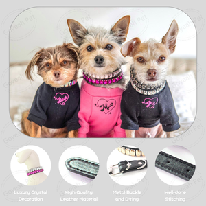 فاخر جلد القط الكلب طوق الكريستال المرصع طوق الحيوانات الأليفة حجر الراين الكلب قلادة - Product Image 2