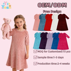 Vestidos Largos de una Pieza Hechos <span class=keywords><strong>a</strong></span> Medida OEM para Niñas, Vestidos de Terciopelo de Media Manga para Primavera, Verano y Otoño, Vestidos de Noche para Niñas Pequeñas - Product Image 1