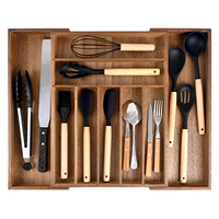 Organizador de Talheres de Madeira Expansível 33-55cm com Largura Ajustável para Gaveta de Cozinha, Caixa de Armazenamento com 7 a 9 Compartimentos OEM