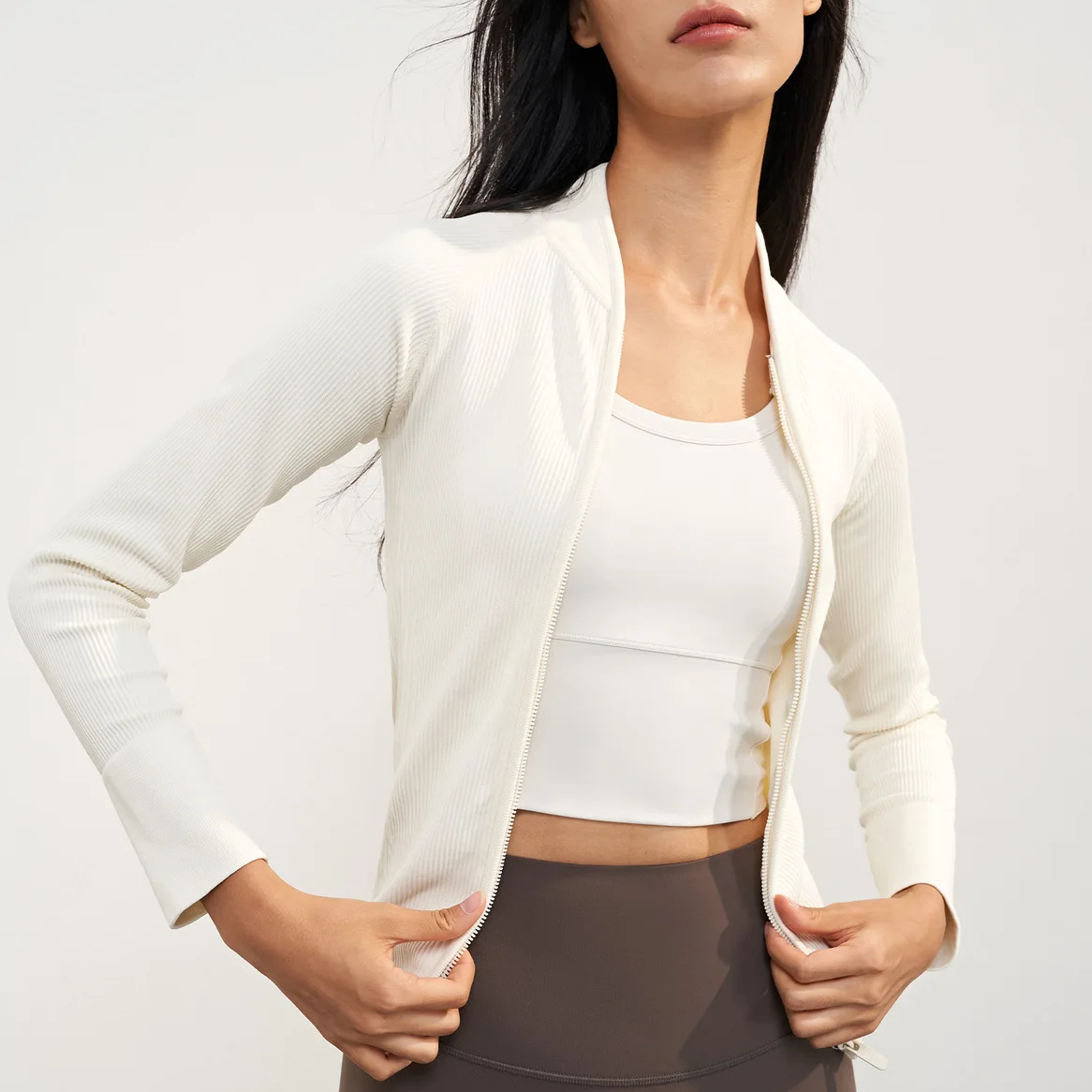 New Winter Design Women's Yoga Coat Adult Stand Collar High Waist Slim Long Sleeve Zipper Cardigan Sports Tops